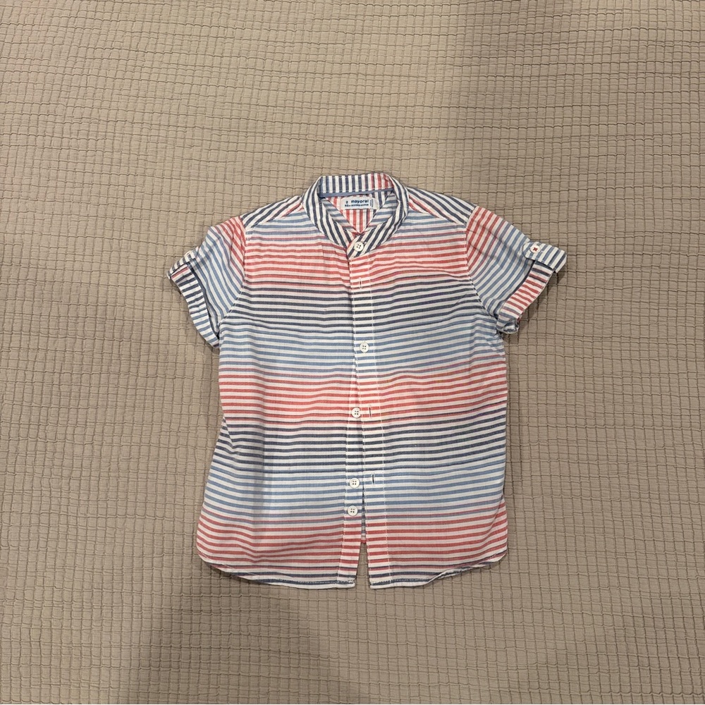 Mayoral Toddler Boy Cotton Short Sleeve Striped Button Down Shirt - 2